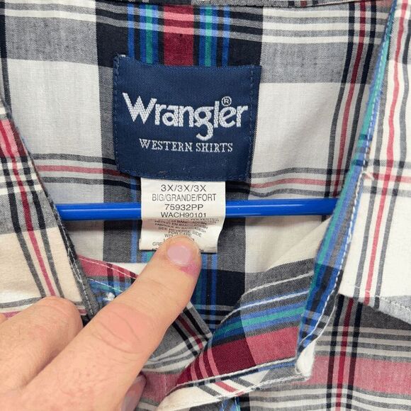 Wrangler Western Shirt Men's 3XL Chambray Pearl Snap Long Sleeve Shirt Plaid - Picture 3 of 4
